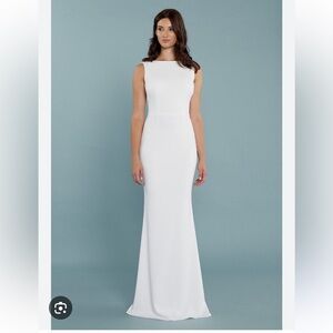 Katie May vionnet white gown drape back high neck mermaid dress 6 formal